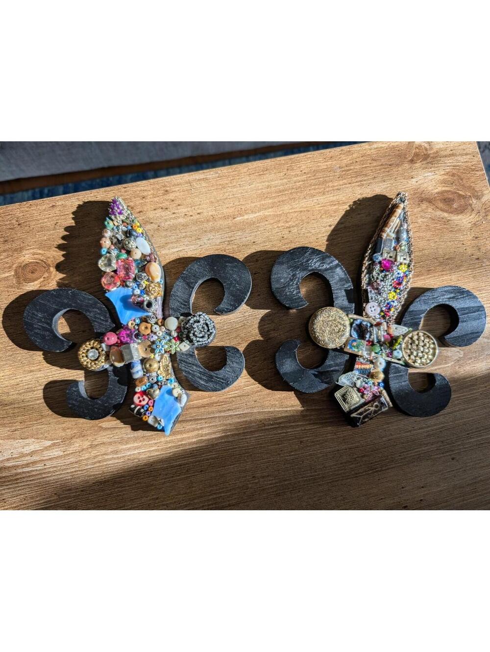Original SIGNED Mixed Media Collage Fleur de Lis Mosaic Wall Art By Kelly Israel